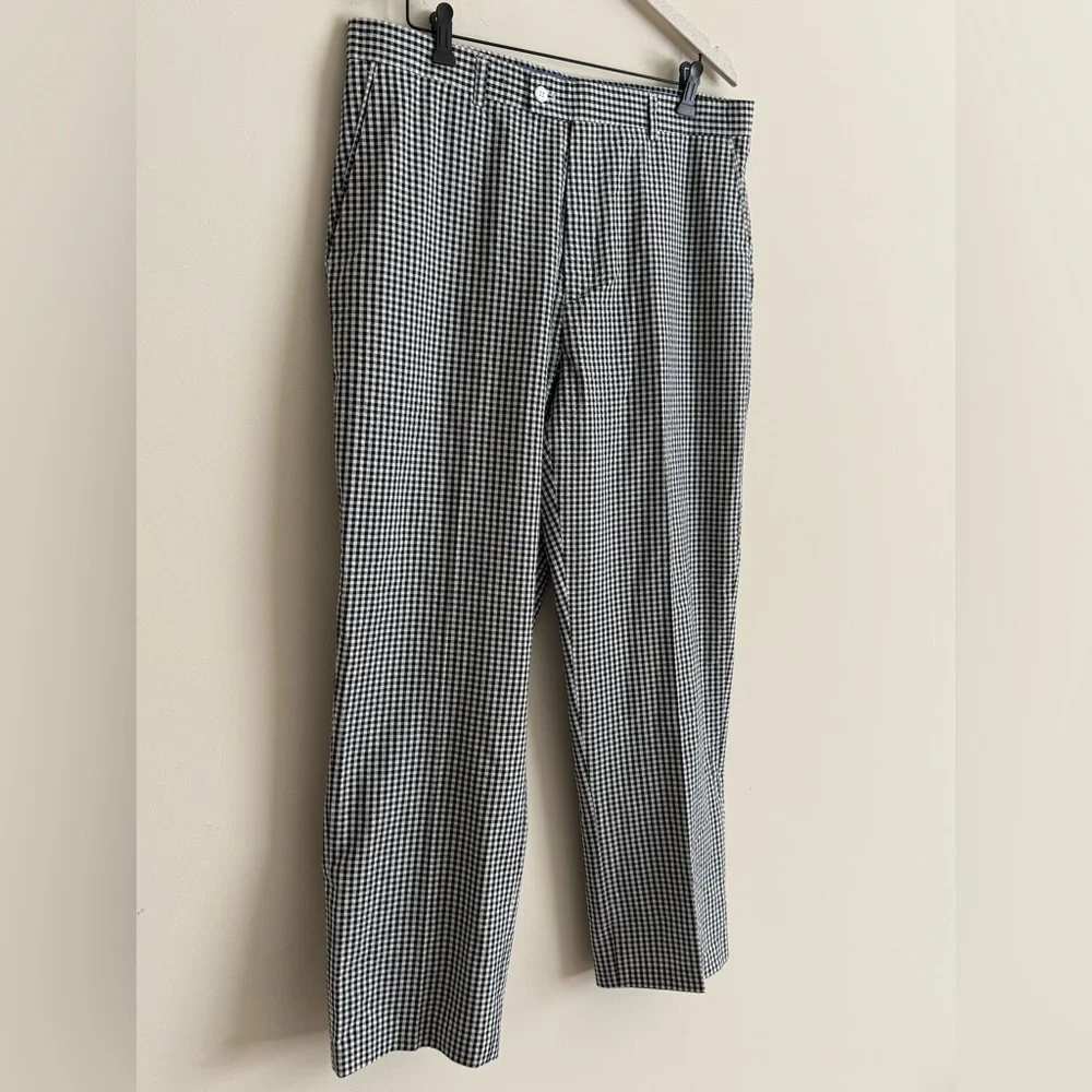 Linea Uomo Men’s Pants - Size 38x30 - Black & White Check - Seersucker Style